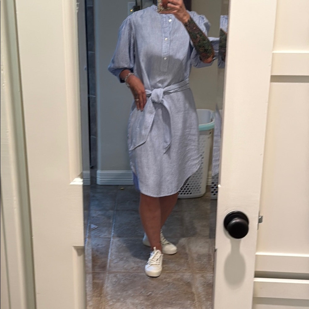 Polo by Ralph Lauren White Buttoned Midi Dress with Mandarin Collar